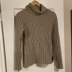 Cozy Tan Cable Knit Turtleneck Sweater